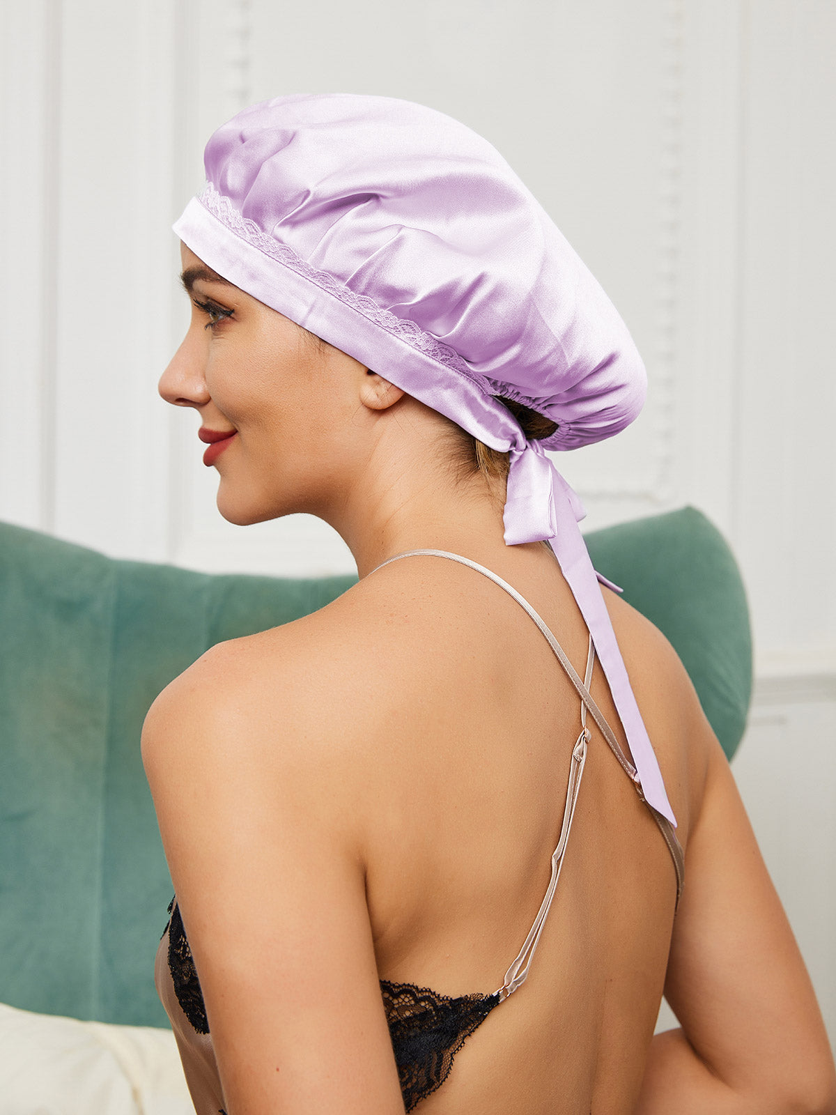 Pure Silk Lace Bonnet with Ribbons