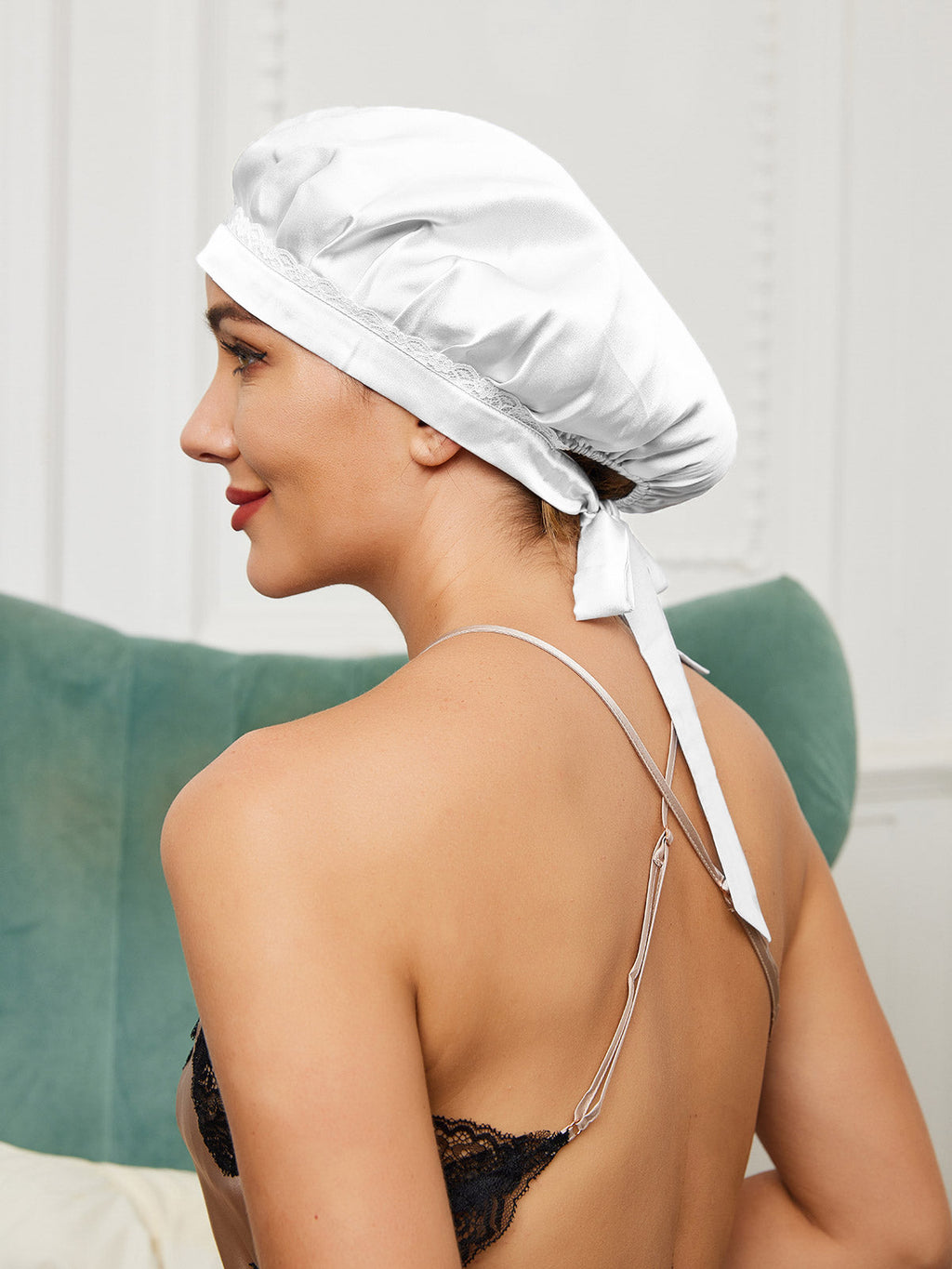 Pure Silk Lace Bonnet with Ribbons