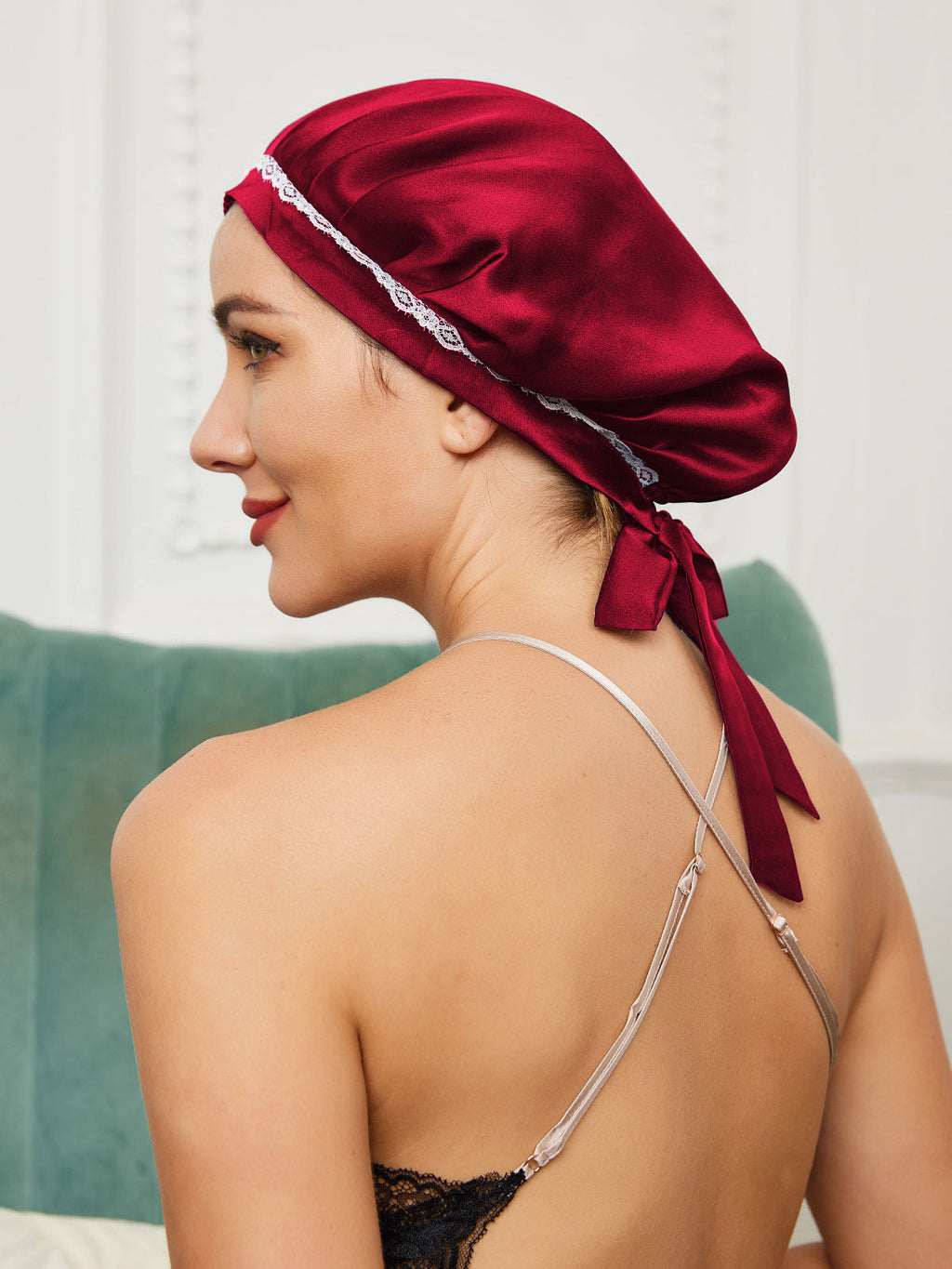 Pure Silk Lace Bonnet with Ribbons